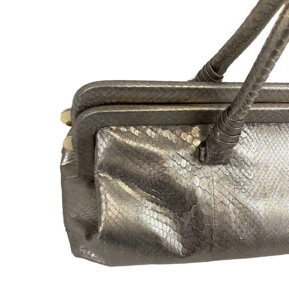 Bottega Veneta - Silver Iridescent Python Skin Top Handle Shoulder Bag - Picture 7 of 16